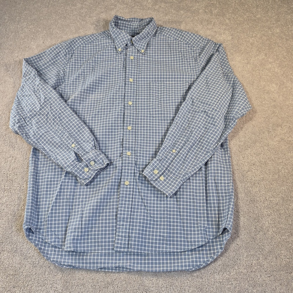 Eddie Bauer Mens Medium Blue Gingham Button down Long Sleeve Cotton Dress Shirt